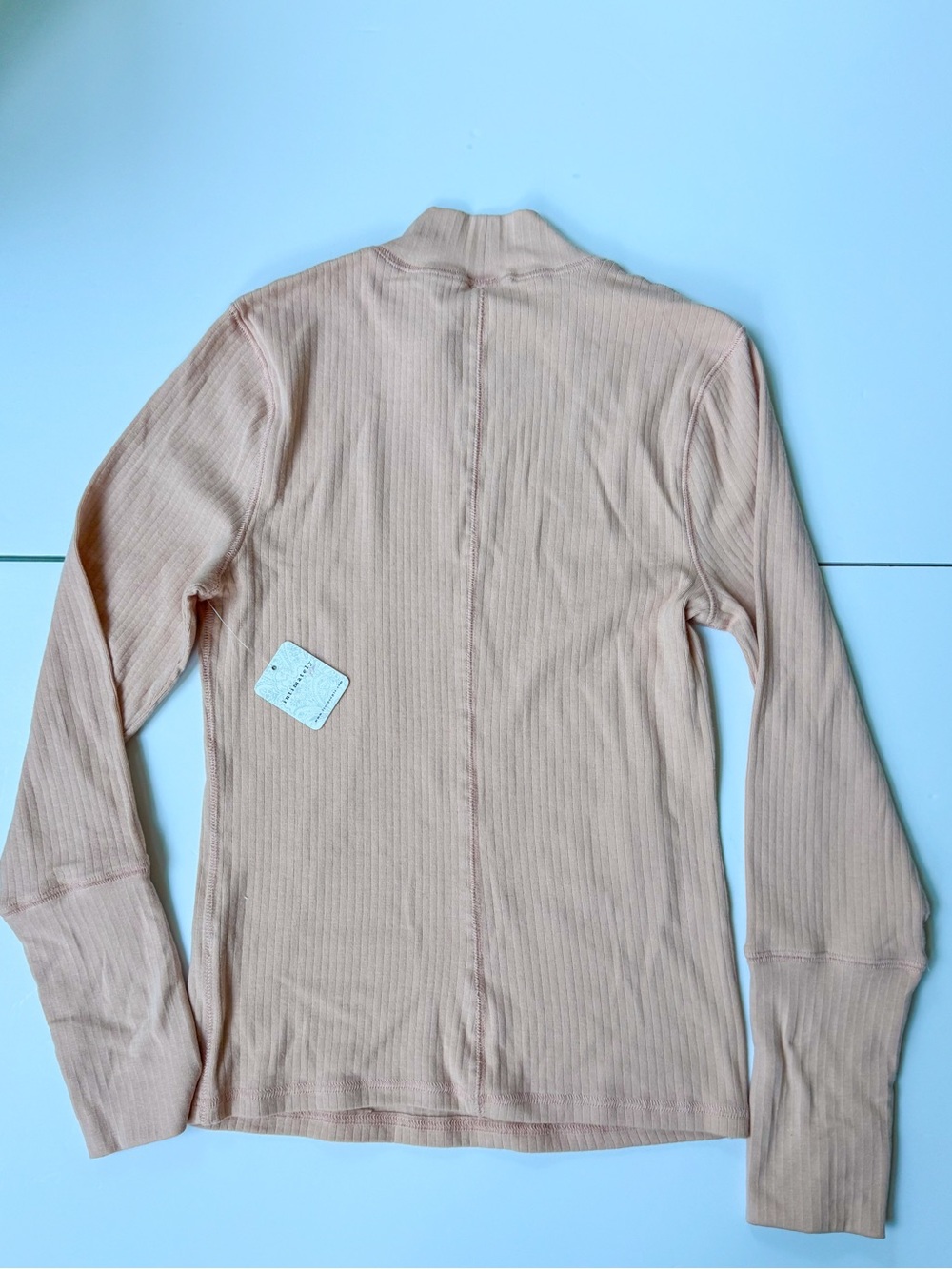 NWT Free People Endless Summer Ribbed Knit Thumbhole Mock Neck Layering Shirt L